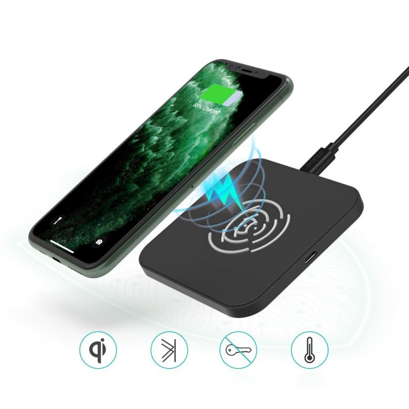 Qi 10W belaidis įkroviklis telefonui ir ausinėms juodos spalvos
