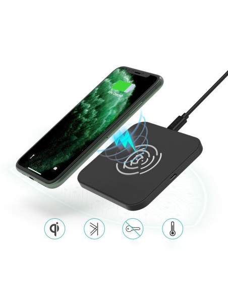Qi 10W belaidis įkroviklis telefonui ir ausinėms juodos spalvos Qi 10W belaidis įkroviklis telefonui ir ausinėms juodos spalvos