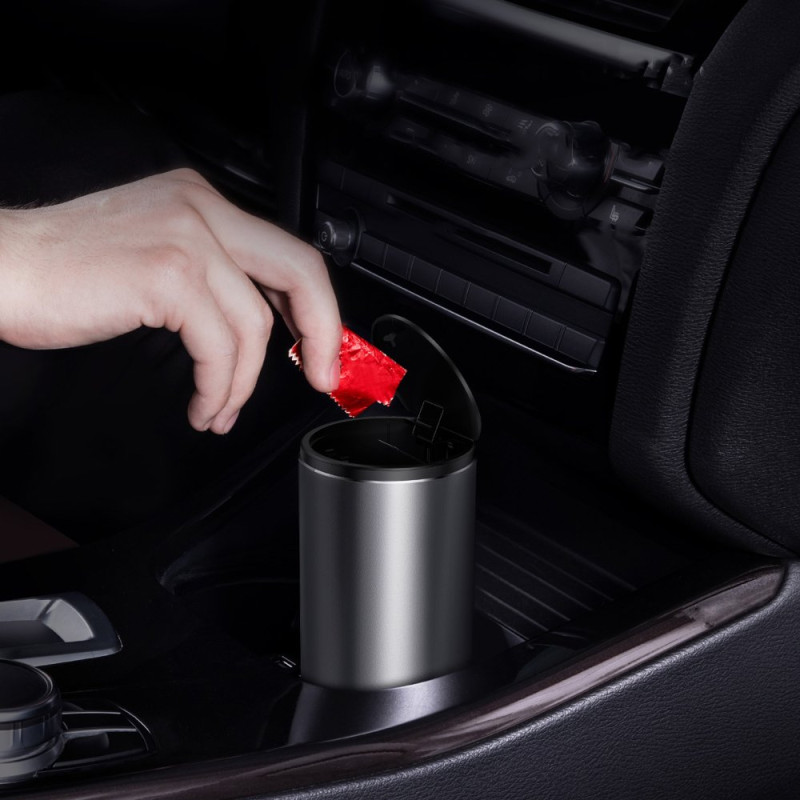 Mini šiukšliadėžė su dangteliu automobiliui, juoda