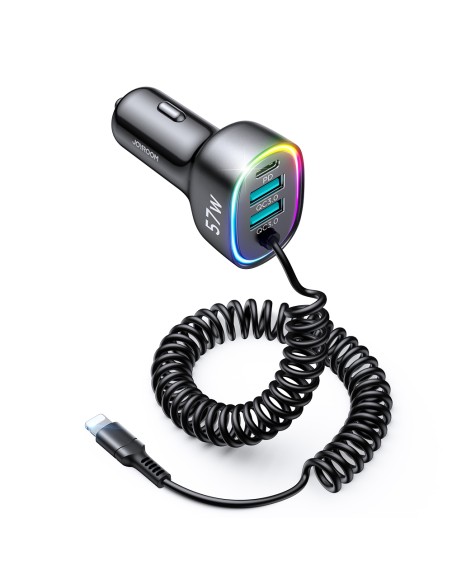 Joyroom greitas automobilinis įkroviklis 4 in 1 PD, QC3.0, AFC, FCP su Lightning laidu 1,6 m 57 W juodas (JR-CL20) Joyroom greitas automobilinis įkroviklis 4 in 1 PD, QC3.0, AFC, FCP su Lightning laidu 1,6 m 57 W juodas (JR-CL20)