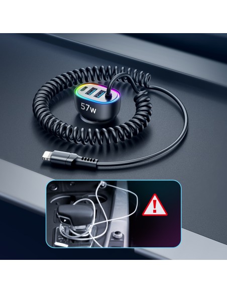 Joyroom greitas automobilinis įkroviklis 4 in 1 PD, QC3.0, AFC, FCP su Lightning laidu 1,6 m 57 W juodas (JR-CL20) Joyroom greitas automobilinis įkroviklis 4 in 1 PD, QC3.0, AFC, FCP su Lightning laidu 1,6 m 57 W juodas (JR-CL20)