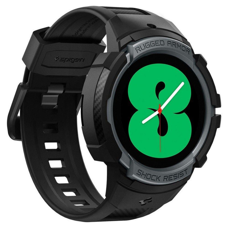 Spigen Rugged Armor Pro dėklas su dirželiu, skirtas Samsung Galaxy Watch 4/ 5 (44 mm) – pilkas