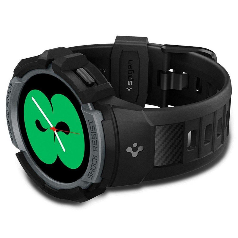 Spigen Rugged Armor Pro dėklas su dirželiu, skirtas Samsung Galaxy Watch 4/ 5 (44 mm) – pilkas
