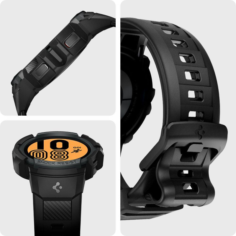 Spigen Rugged Armor Pro dėklas su dirželiu, skirtas Samsung Galaxy Watch 4/ 5 (44 mm) – pilkas