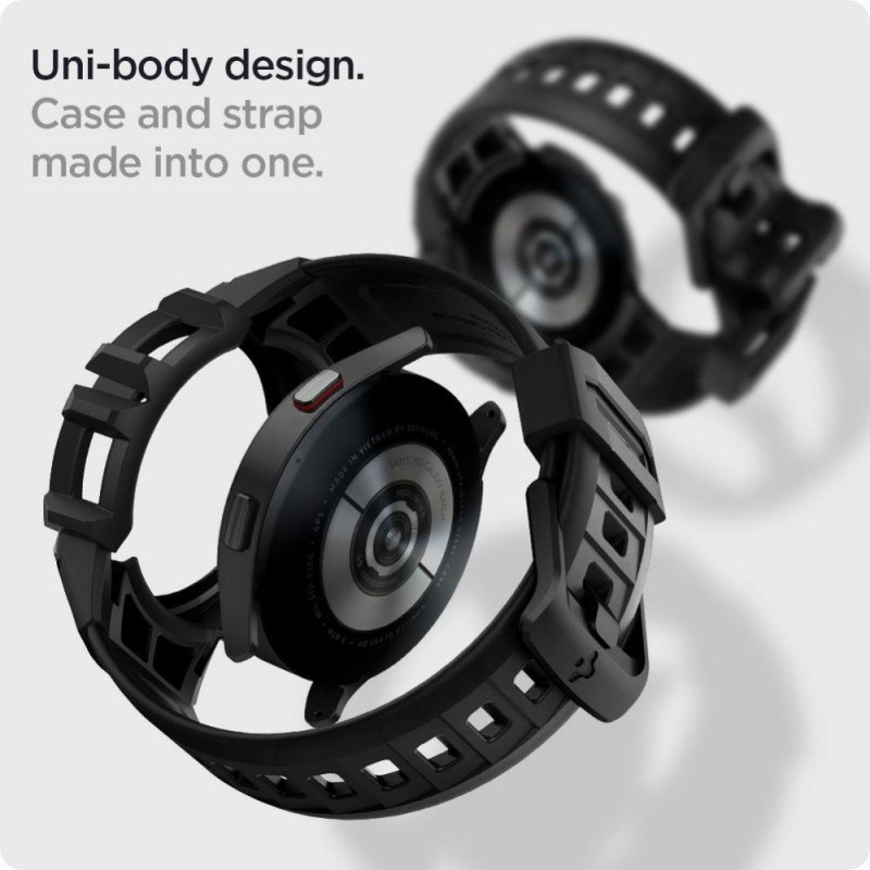 Spigen Rugged Armor Pro dėklas su dirželiu, skirtas Samsung Galaxy Watch 4/ 5 (44 mm) – pilkas
