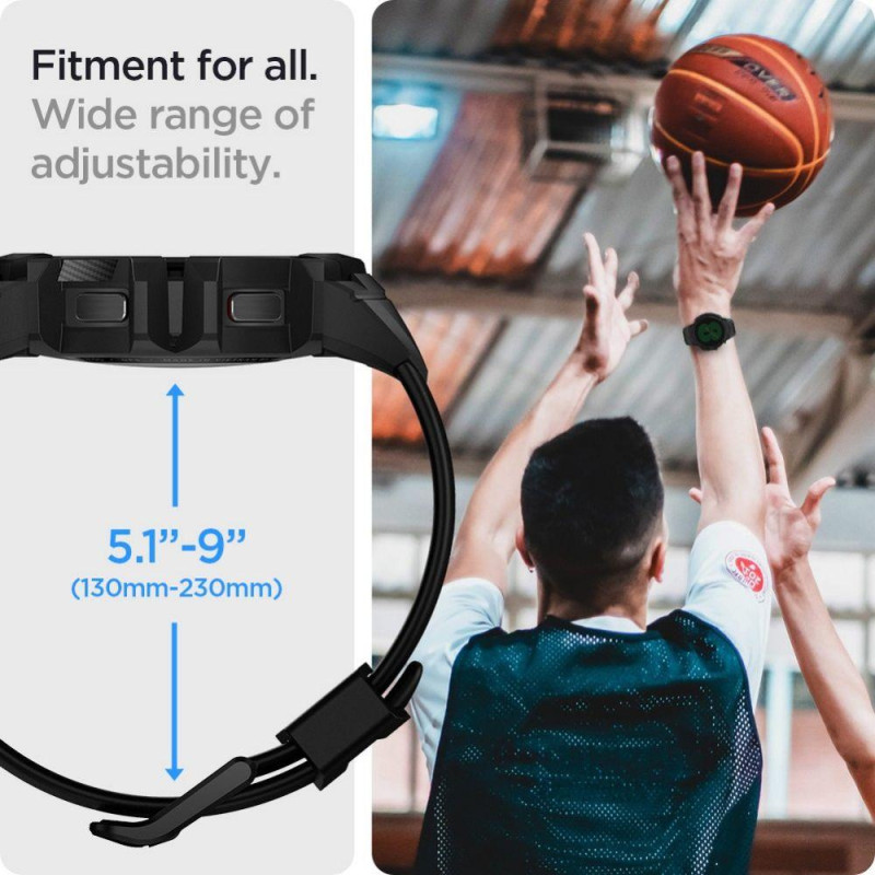 Spigen Rugged Armor Pro dėklas su dirželiu, skirtas Samsung Galaxy Watch 4/ 5 (44 mm) – pilkas