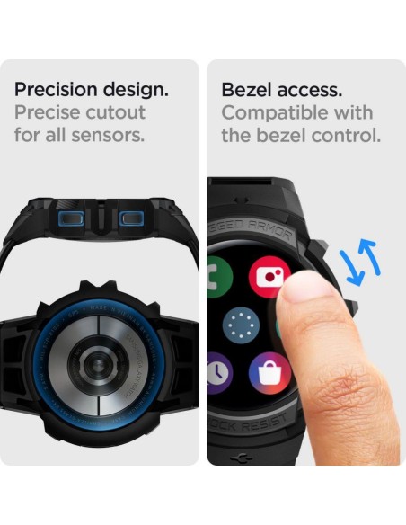 Spigen Rugged Armor Pro dėklas su dirželiu, skirtas Samsung Galaxy Watch 4/ 5 (44 mm) – pilkas Spigen Rugged Armor Pro dėklas su dirželiu, skirtas Samsung Galaxy Watch 4/ 5 (44 mm) – pilkas