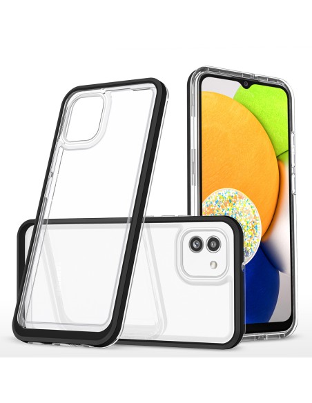 Skaidrus 3in1 dėklas Samsung Galaxy A03 silikoninis dangtelis su rėmeliu, juodas Skaidrus 3in1 dėklas Samsung Galaxy A03 silikoninis dangtelis su rėmeliu, juodas