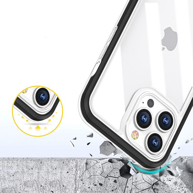 Skaidrus 3in1 dėklas Samsung Galaxy A03 silikoninis dangtelis su rėmeliu, juodas