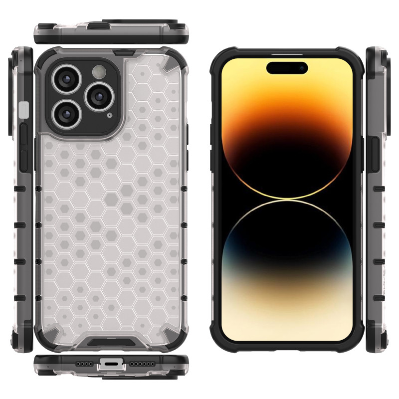 Korinis iPhone 14 Pro dėklas, šarvuotas hibridinis dangtelis, juodas