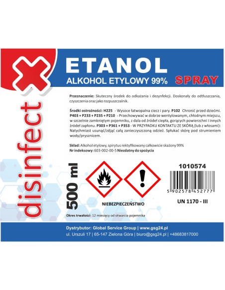ETANOLIS - Etilo alkoholiu denatūruotas DESINFECT 99% purškiklis 500ml ETANOLIS - Etilo alkoholiu denatūruotas DESINFECT 99% purškiklis 500ml