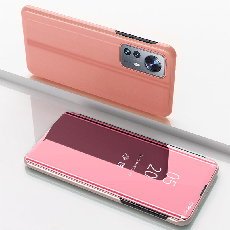 Clear View Case Xiaomi 12 Lite dangtelis su rožinės spalvos atvartu
