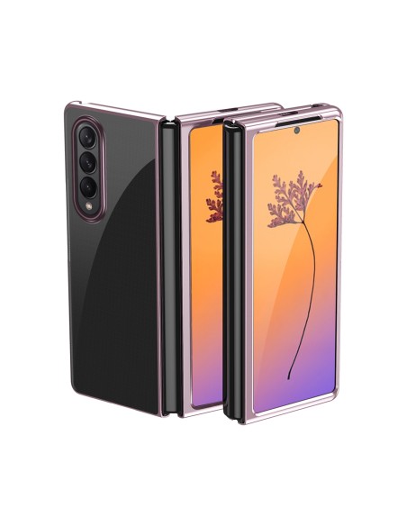 Dėklas, skirtas Samsung Galaxy Z Fold 4, padengtas rausvu metaliniu rėmeliu