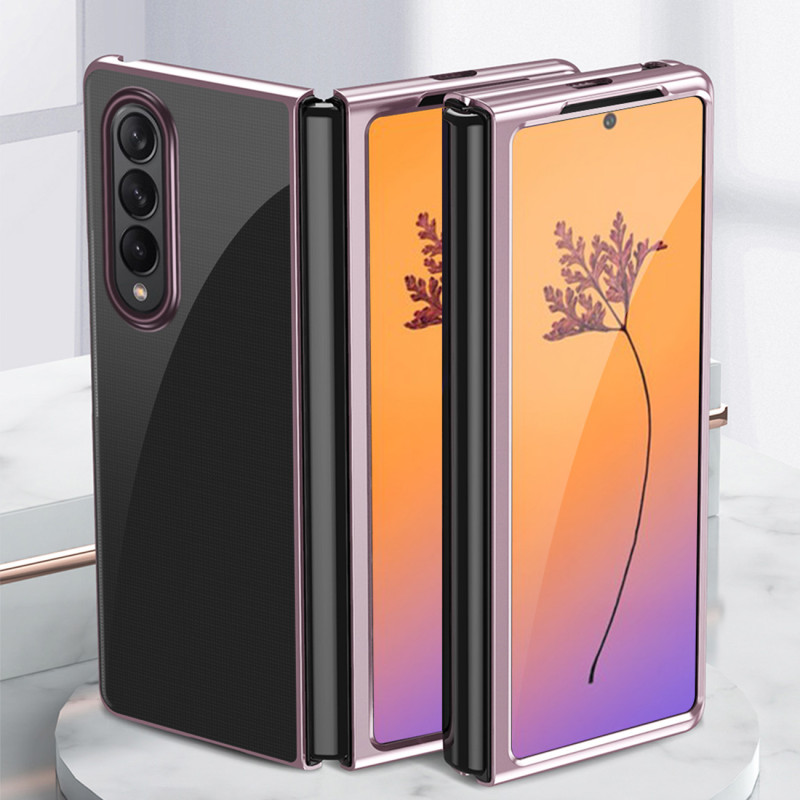 Dėklas, skirtas Samsung Galaxy Z Fold 4, padengtas rausvu metaliniu rėmeliu
