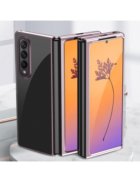 Dėklas, skirtas Samsung Galaxy Z Fold 4, padengtas rausvu metaliniu rėmeliu