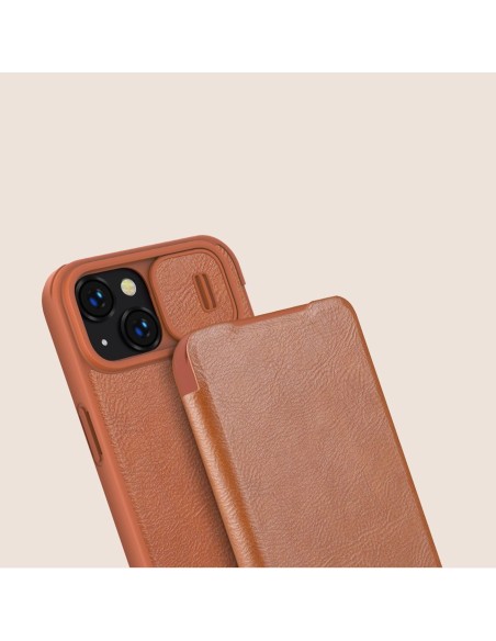 Nillkin Qin odinis profesionalus dėklas iPhone 14 fotoaparato dėklas, dėklas, atverčiamas dėklas, rudas Nillkin Qin odinis profesionalus dėklas iPhone 14 fotoaparato dėklas, dėklas, atverčiamas dėklas, rudas