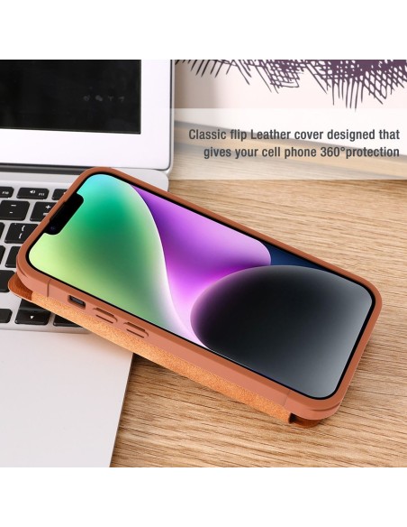Nillkin Qin odinis profesionalus dėklas iPhone 14 fotoaparato dėklas, dėklas, atverčiamas dėklas, rudas Nillkin Qin odinis profesionalus dėklas iPhone 14 fotoaparato dėklas, dėklas, atverčiamas dėklas, rudas