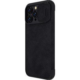 Nillkin Qin odinis profesionalus dėklas iPhone 14 Pro fotoaparato dėklas, dėklas, atverčiamas juodas dėklas