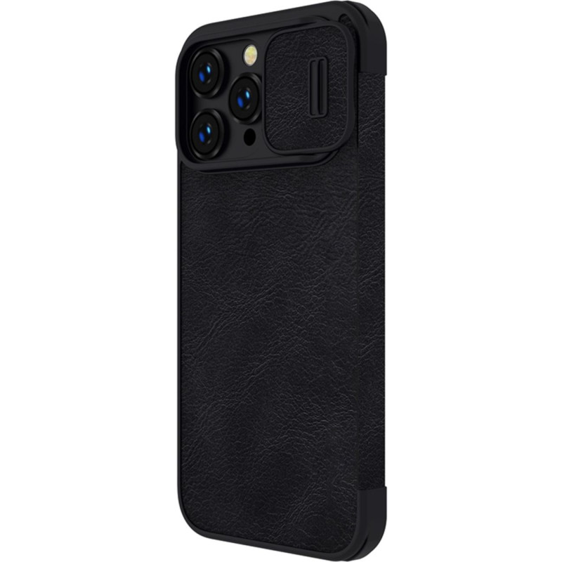 Nillkin Qin odinis profesionalus dėklas iPhone 14 Pro fotoaparato dėklas, dėklas, atverčiamas juodas dėklas