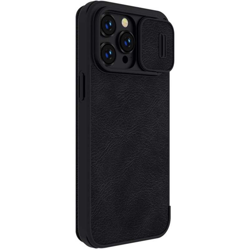 Nillkin Qin odinis profesionalus dėklas iPhone 14 Pro fotoaparato dėklas, dėklas, atverčiamas juodas dėklas