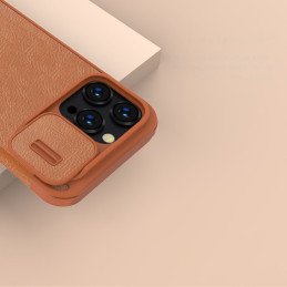 Nillkin Qin odinis profesionalus dėklas iPhone 14 Pro fotoaparato dėklas, dėklas, atverčiamas juodas dėklas