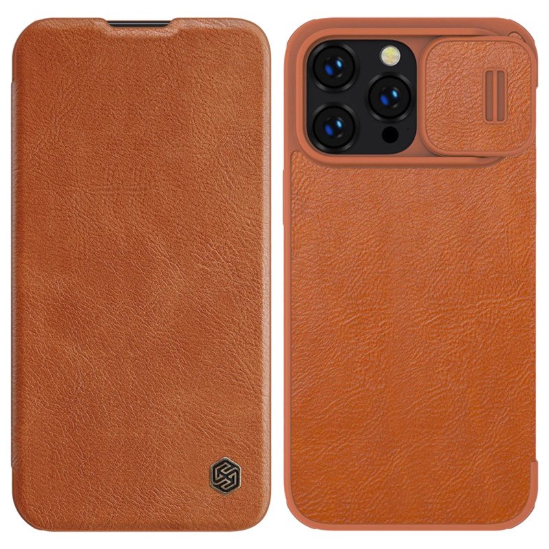 Nillkin Qin odinis profesionalus dėklas iPhone 14 Pro fotoaparato dėklas, dėklas, atverčiamas dėklas, rudas Nillkin Qin odinis profesionalus dėklas iPhone 14 Pro fotoaparato dėklas, dėklas, atverčiamas dėklas, rudas