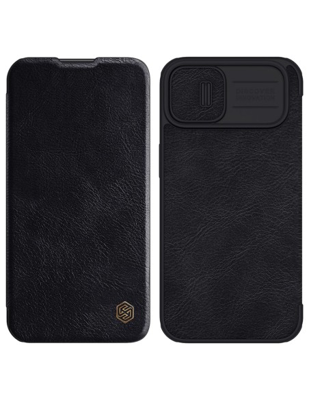 „Nillkin Qin Leather Pro Case iPhone 14 Plus“ fotoaparato dėklas, dėklas, atverčiamas juodas dėklas „Nillkin Qin Leather Pro Case iPhone 14 Plus“ fotoaparato dėklas, dėklas, atverčiamas juodas dėklas