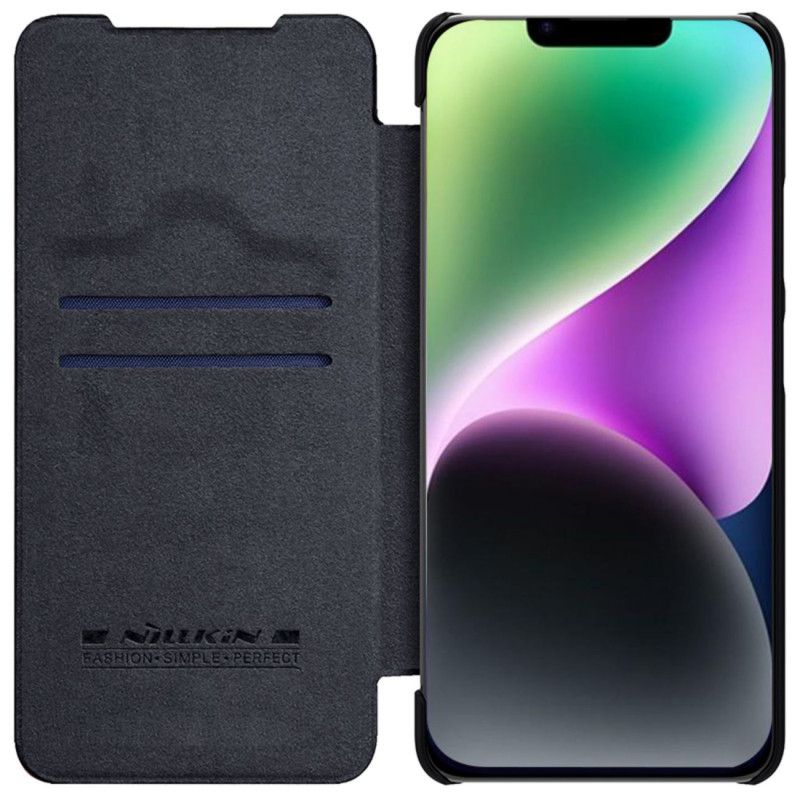 „Nillkin Qin Leather Pro Case iPhone 14 Plus“ fotoaparato dėklas, dėklas, atverčiamas juodas dėklas