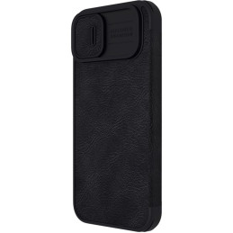 „Nillkin Qin Leather Pro Case iPhone 14 Plus“ fotoaparato dėklas, dėklas, atverčiamas juodas dėklas