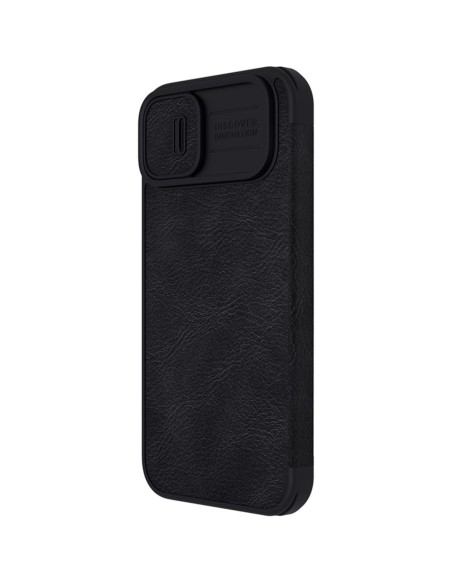 „Nillkin Qin Leather Pro Case iPhone 14 Plus“ fotoaparato dėklas, dėklas, atverčiamas juodas dėklas „Nillkin Qin Leather Pro Case iPhone 14 Plus“ fotoaparato dėklas, dėklas, atverčiamas juodas dėklas