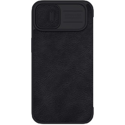 „Nillkin Qin Leather Pro Case iPhone 14 Plus“ fotoaparato dėklas, dėklas, atverčiamas juodas dėklas