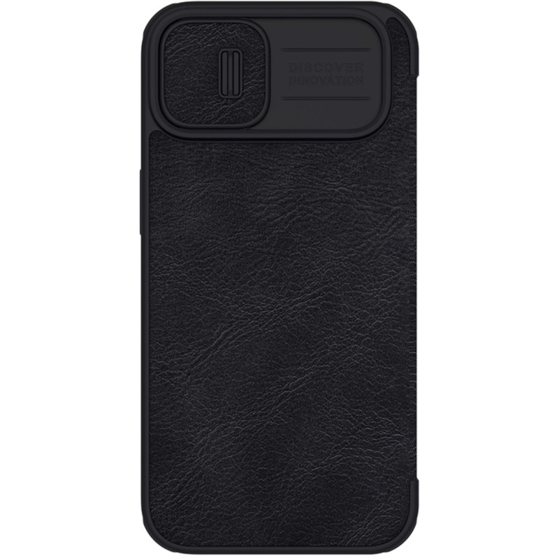 „Nillkin Qin Leather Pro Case iPhone 14 Plus“ fotoaparato dėklas, dėklas, atverčiamas juodas dėklas