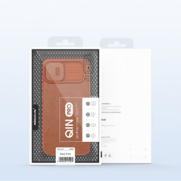 „Nillkin Qin Leather Pro Case iPhone 14 Plus“ fotoaparato dėklas, dėklas, atverčiamas juodas dėklas