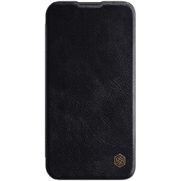 „Nillkin Qin Leather Pro Case iPhone 14 Plus“ fotoaparato dėklas, dėklas, atverčiamas juodas dėklas