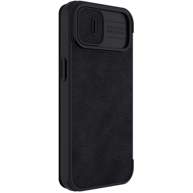 „Nillkin Qin Leather Pro Case iPhone 14 Plus“ fotoaparato dėklas, dėklas, atverčiamas juodas dėklas
