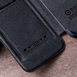 „Nillkin Qin Leather Pro Case iPhone 14 Plus“ fotoaparato dėklas, dėklas, atverčiamas juodas dėklas