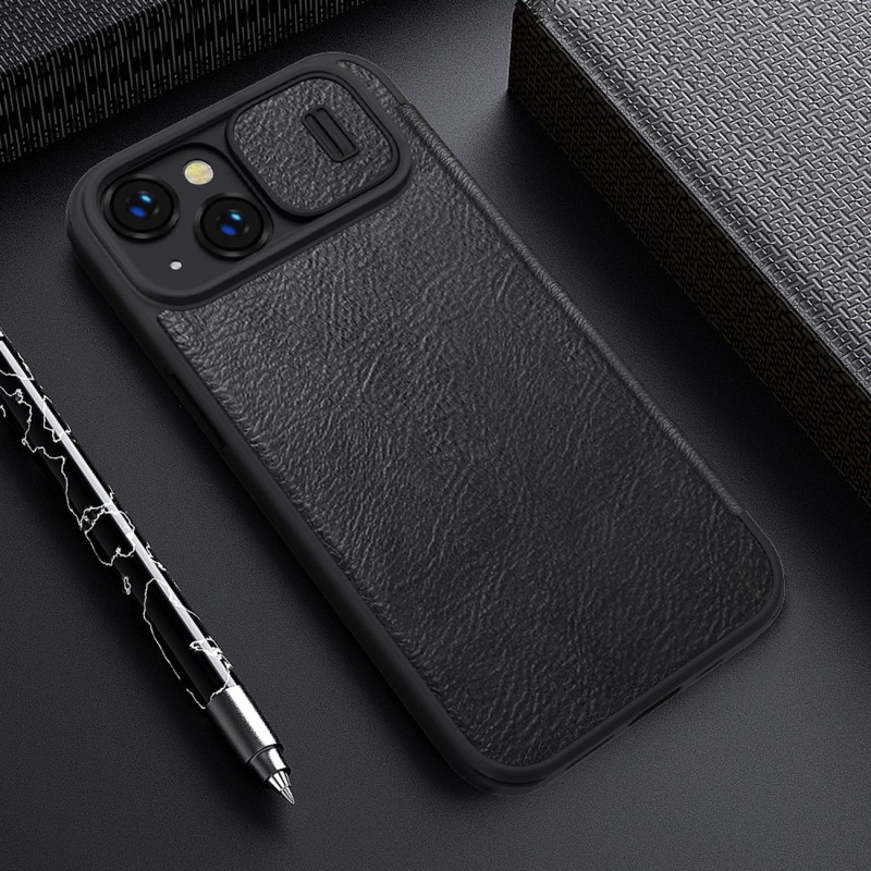 „Nillkin Qin Leather Pro Case iPhone 14 Plus“ fotoaparato dėklas, dėklas, atverčiamas juodas dėklas