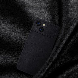 Nillkin Qin odinis pro dėklas iPhone 14 Plus fotoaparato dangtelis, dėklas, atverčiamas dėklas, rudas
