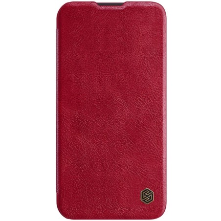Nillkin Qin Leather Pro Case iPhone 14 Plus fotoaparato dangtelio dėklo dangtelio atverčiamas dėklas raudonas