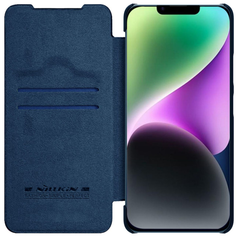 Nillkin Qin Leather Pro Case iPhone 14 Plus fotoaparato dangtelio dėklo dangtelio atverčiamas dėklas mėlynas