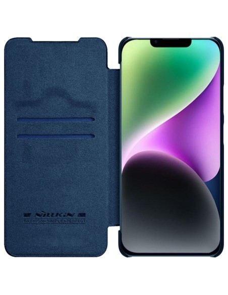 Nillkin Qin Leather Pro Case iPhone 14 Plus fotoaparato dangtelio dėklo dangtelio atverčiamas dėklas mėlynas