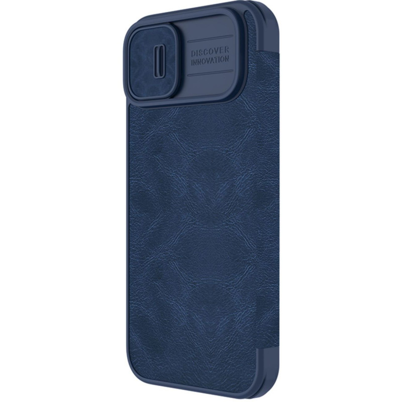 Nillkin Qin Leather Pro Case iPhone 14 Plus fotoaparato dangtelio dėklo dangtelio atverčiamas dėklas mėlynas