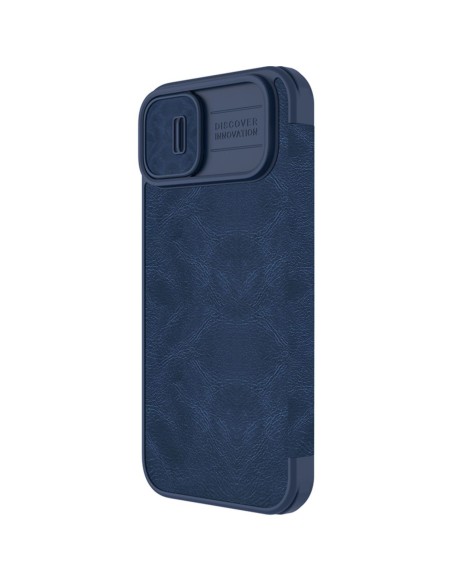 Nillkin Qin Leather Pro Case iPhone 14 Plus fotoaparato dangtelio dėklo dangtelio atverčiamas dėklas mėlynas