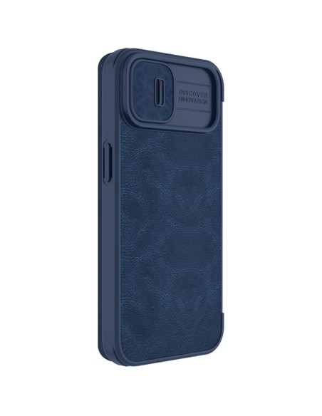 Nillkin Qin Leather Pro Case iPhone 14 Plus fotoaparato dangtelio dėklo dangtelio atverčiamas dėklas mėlynas