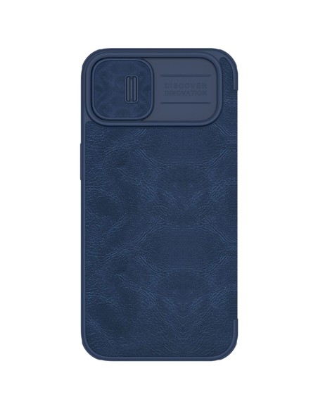 Nillkin Qin Leather Pro Case iPhone 14 Plus fotoaparato dangtelio dėklo dangtelio atverčiamas dėklas mėlynas