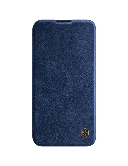 Nillkin Qin Leather Pro Case iPhone 14 Plus fotoaparato dangtelio dėklo dangtelio atverčiamas dėklas mėlynas