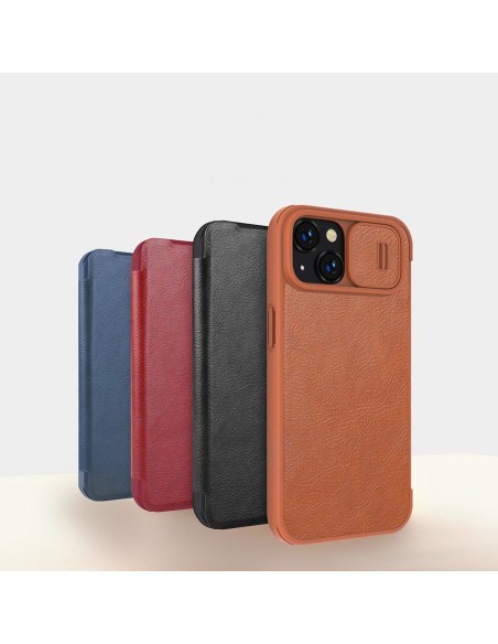 Nillkin Qin Leather Pro Case iPhone 14 Plus fotoaparato dangtelio dėklo dangtelio atverčiamas dėklas mėlynas