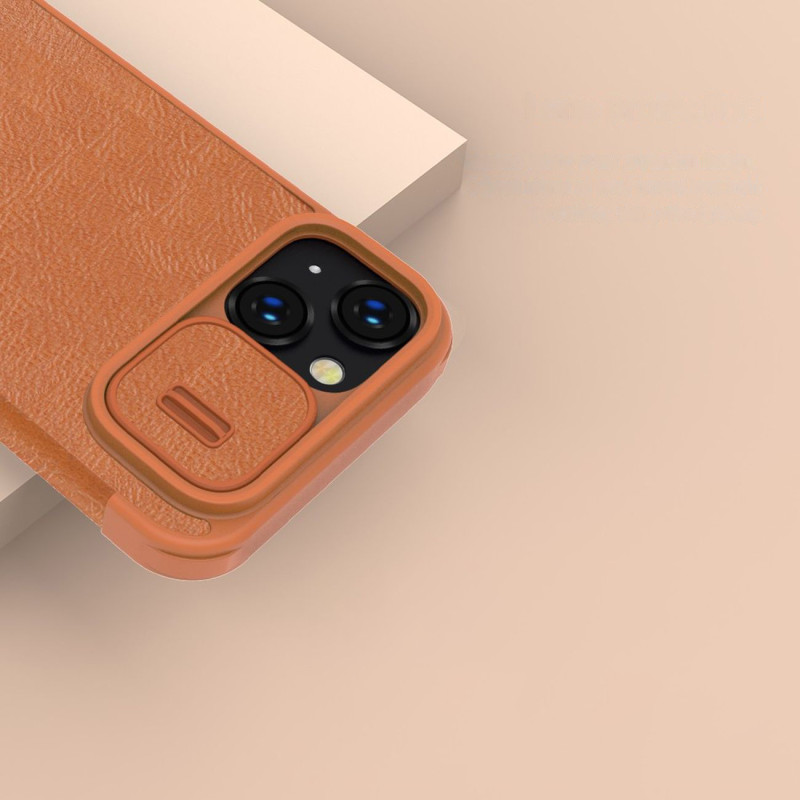 Nillkin Qin Leather Pro Case iPhone 14 Plus fotoaparato dangtelio dėklo dangtelio atverčiamas dėklas mėlynas