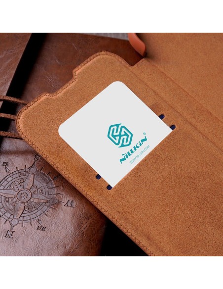 Nillkin Qin Leather Pro Case iPhone 14 Plus fotoaparato dangtelio dėklo dangtelio atverčiamas dėklas mėlynas