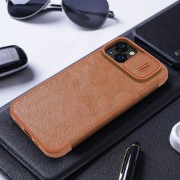 Nillkin Qin Leather Pro Case iPhone 14 Plus fotoaparato dangtelio dėklo dangtelio atverčiamas dėklas mėlynas